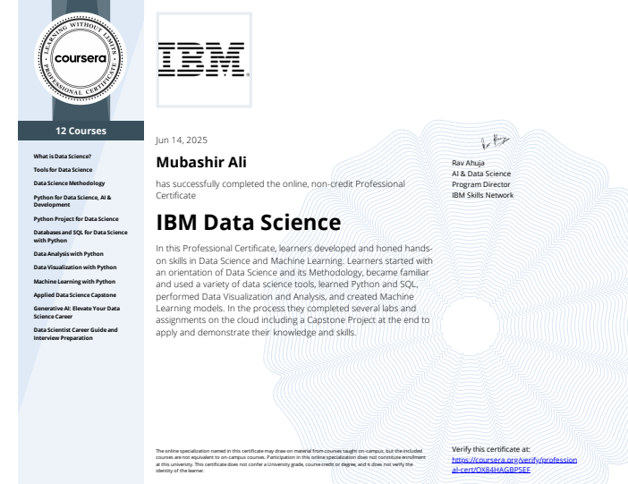 IBM Data Science Professional Certificate by Rav Ahuja
